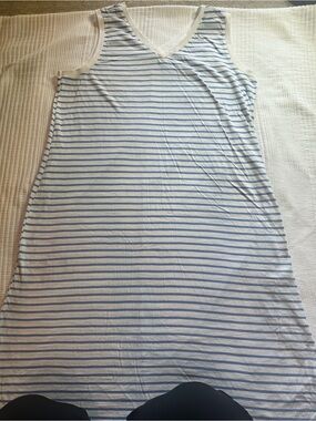 Time and Tru Sleeveless V-Neck Striped Cotton Nightdress - White & Light Blue